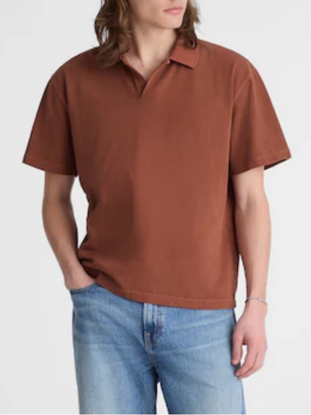Madewell Men's Short-Sleeve Compact-Knit Polo in Cinnamon Stick Rust Preppy XL